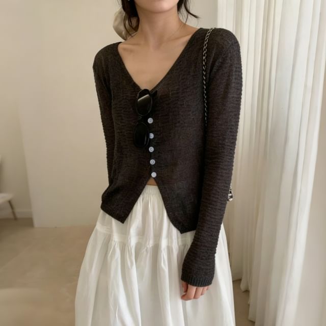 Beaustreet-V-Neck Plain Crop Cardigan