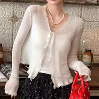 Beaustreet-V-Neck Plain Crop Cardigan
