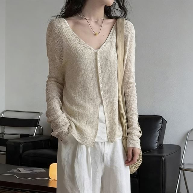 Beaustreet-V-Neck Plain Light Cardigan