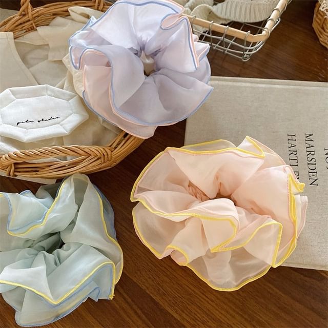BeDaisy-Contrast Trim Mesh Scrunchie