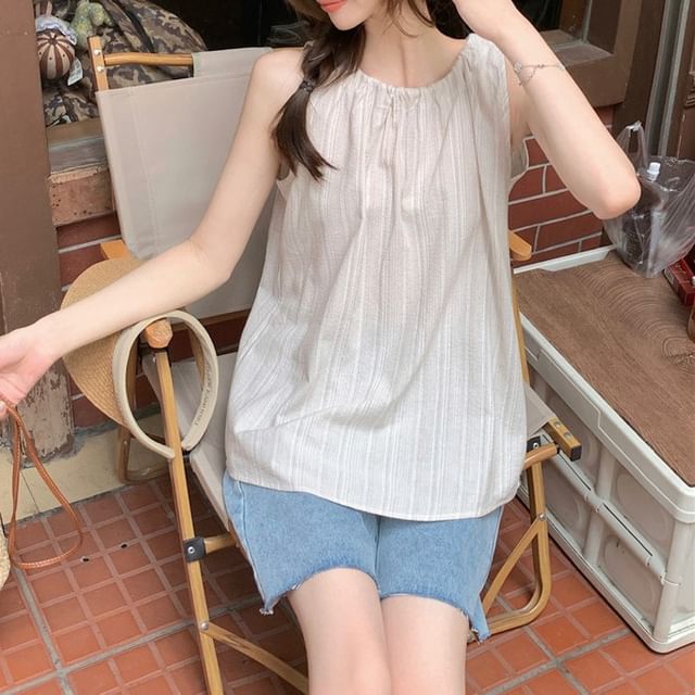 Beem-Crew Neck Striped Tie Back Tank Top