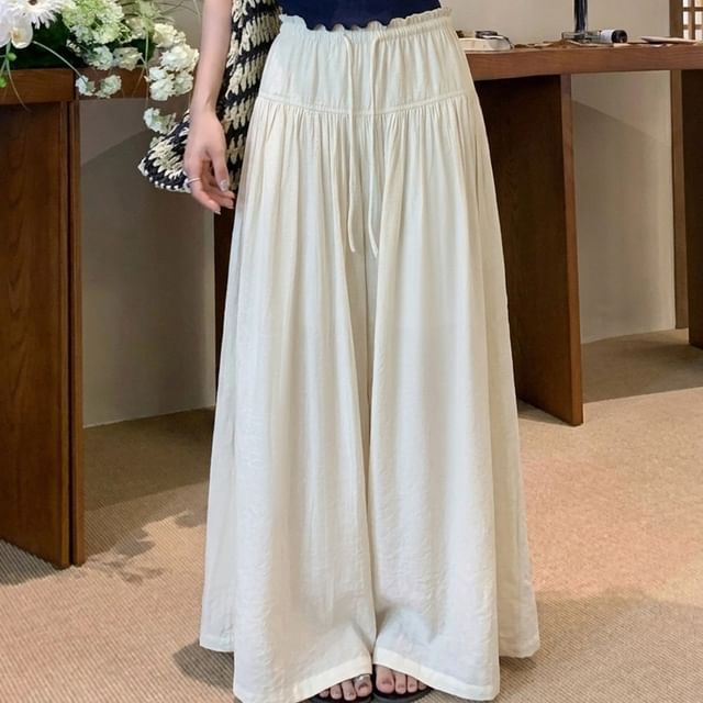Beem-Drawstring Waist Plain Frill Trim Culottes