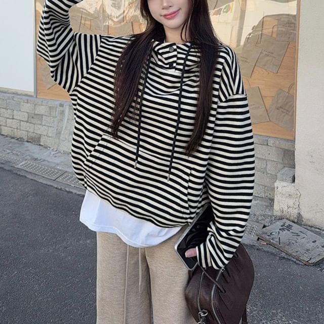 Beem-Henley Striped Hoodie