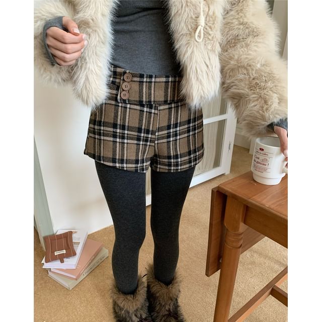 Beem-High Waist Plaid Shorts