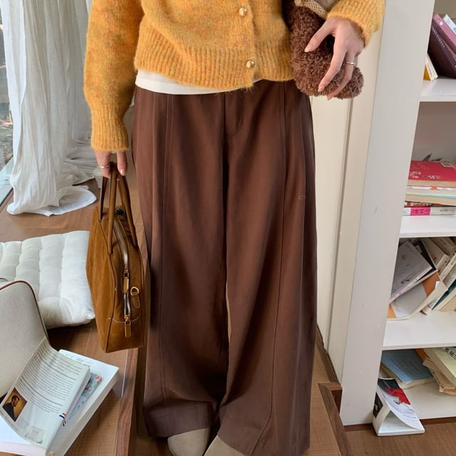 Beem-High Waist Plain Wide Leg Pants
