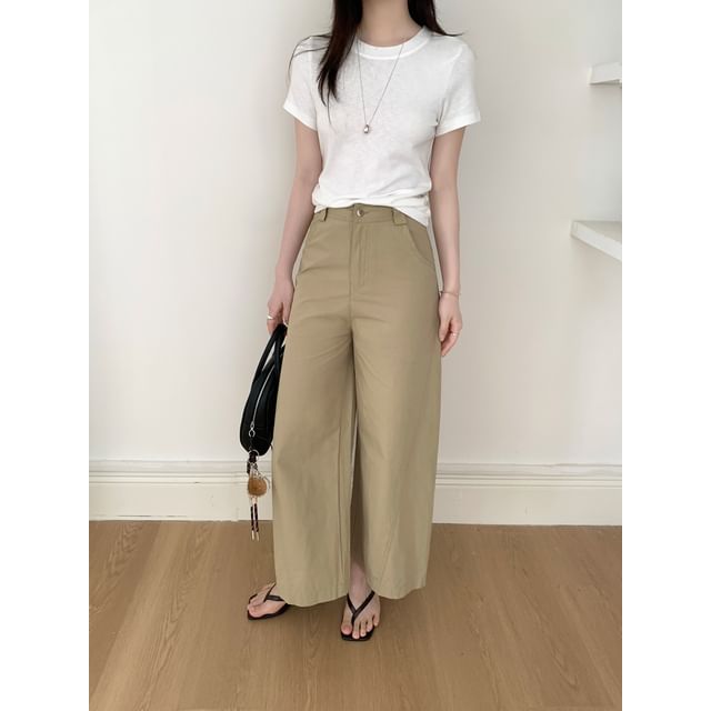 Beem-High Waist Plain Wide Leg Pants