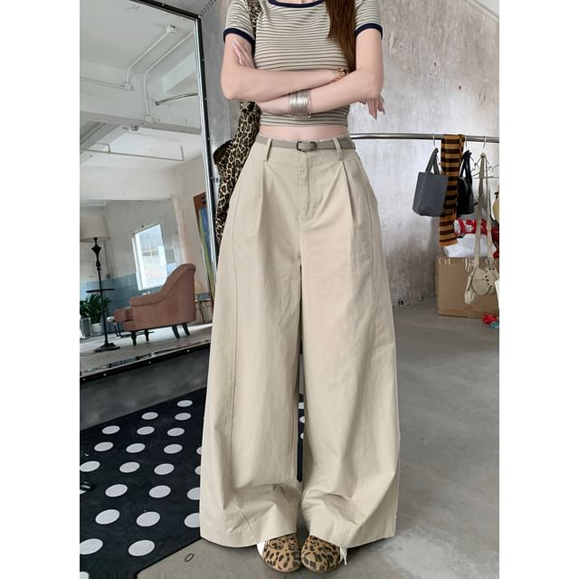 Beem-High Waist Plain Wide Leg Pants