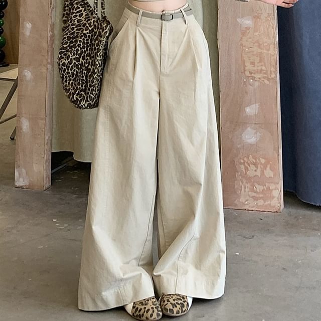 Beem-High Waist Plain Wide Leg Pants