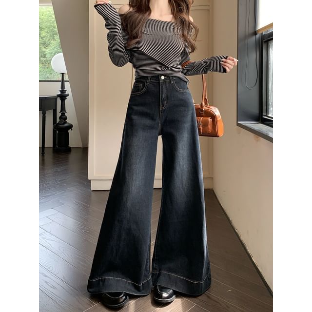 Beem-High Waist Washed Flared Jeans