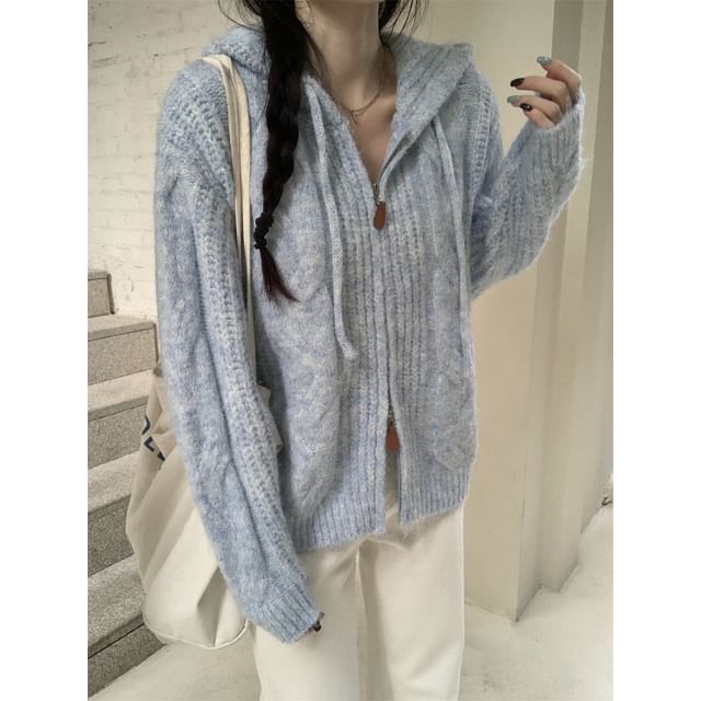 Beem-Hooded Zip-Up Plain Cardigan