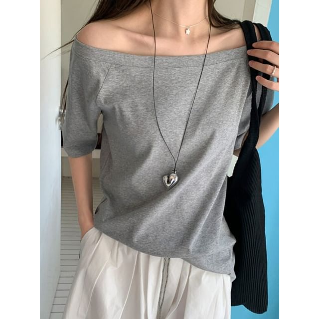 Beem-Long Sleeve Off Shoulder Plain T-Shirt