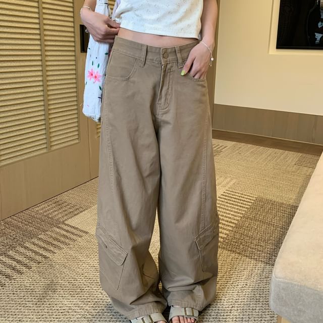 Beem-Mid Rise Plain Baggy Pants Various Designs