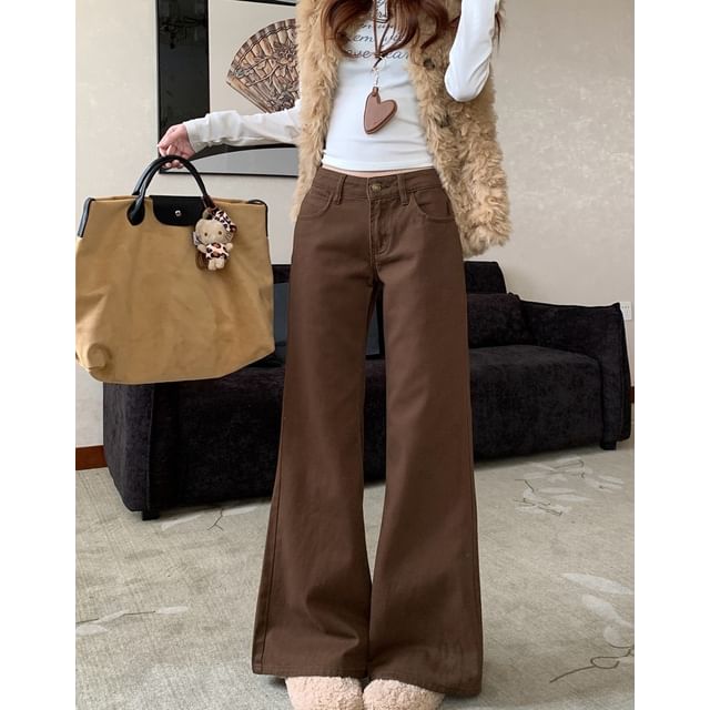 Beem-Mid Rise Plain Flared Jeans Various Designs