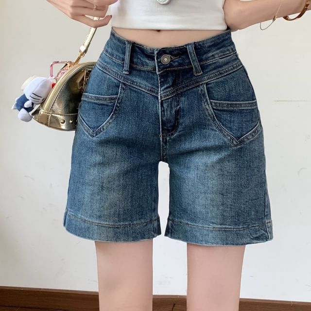 Beem-Mid Rise Washed Denim Shorts