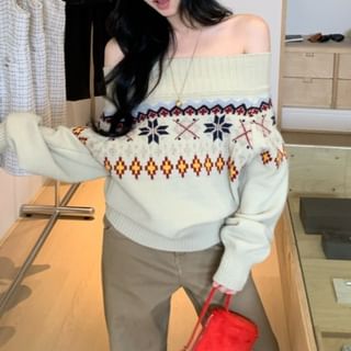 Beem-Off-Shoulder Jacquard Sweater