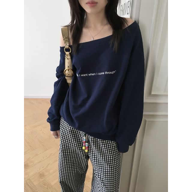 Beem-Off Shoulder Lettering Print Pullover