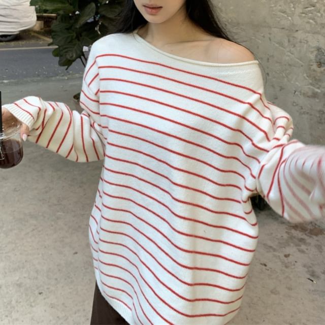 Beem-Off-Shoulder Striped Sweater