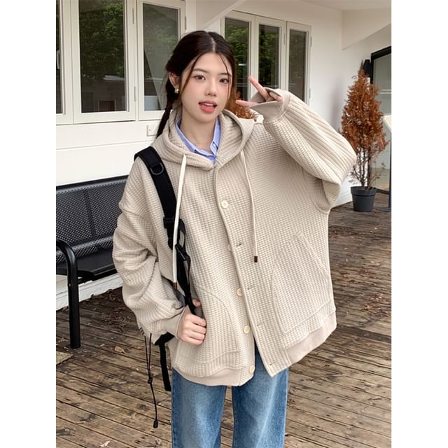 Beem-Plain Hooded Button-Up Jacket