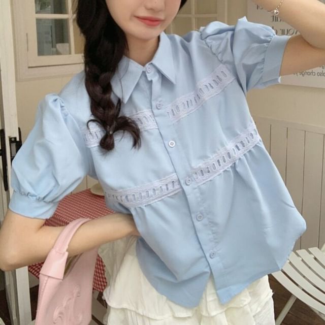 Beem-Puff-Sleeve Striped Shirt