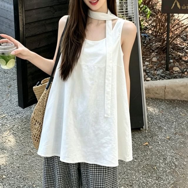 Beem-Set Sleeveless Plain Flowy Top Twilly