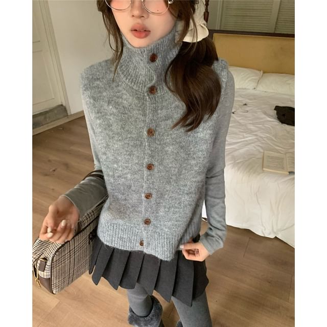 Beem-Turtleneck Plain Button Up Cardigan