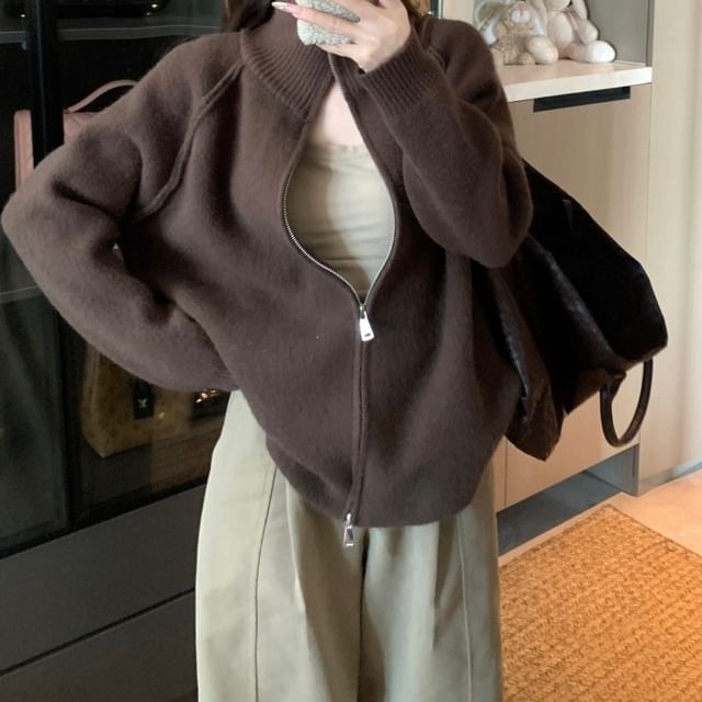 Beem-Zip-Up Plain Cardigan