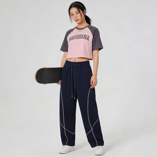 BERAN STUDIO-High Waist Contrast Trim Barrel Pants