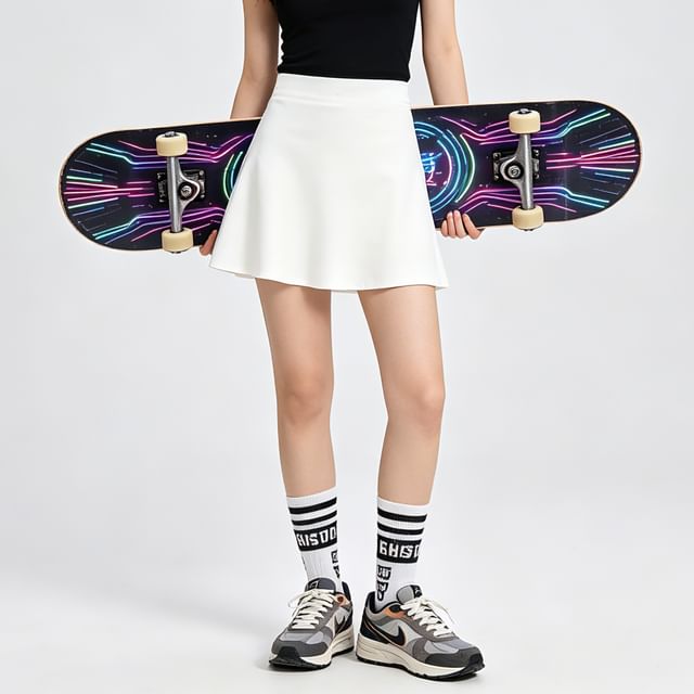 BERAN STUDIO-High Waist Plain Knit Mini A-Line Skirt