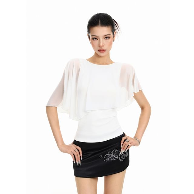 Berrytrix-Cape-Sleeve Plain Crop T-Shirt