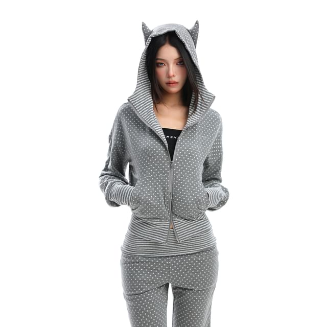 Berrytrix-Dotted Zip Hoodie