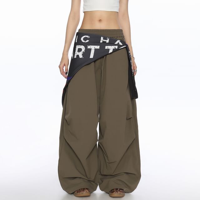 Berrytrix-High Waist Plain Wide Leg Cargo Pants