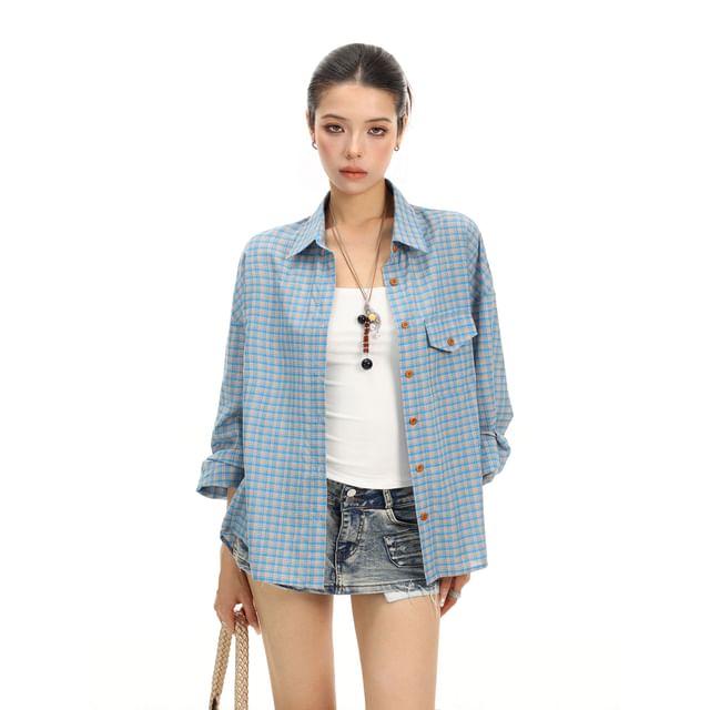 Berrytrix-Long-Sleeve Plaid Button-Up Shirt