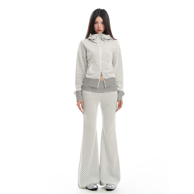 Berrytrix-Low Rise Dotted Flared Pants
