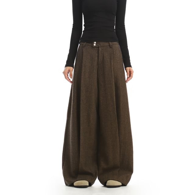 Berrytrix-Low Rise Herringbone Baggy Pants