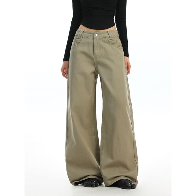 Berrytrix-Low Rise Plain Baggy Jeans