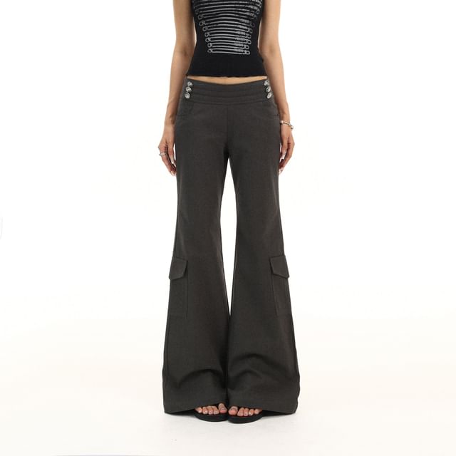 Berrytrix-Low Rise Plain Flared Cargo Pants