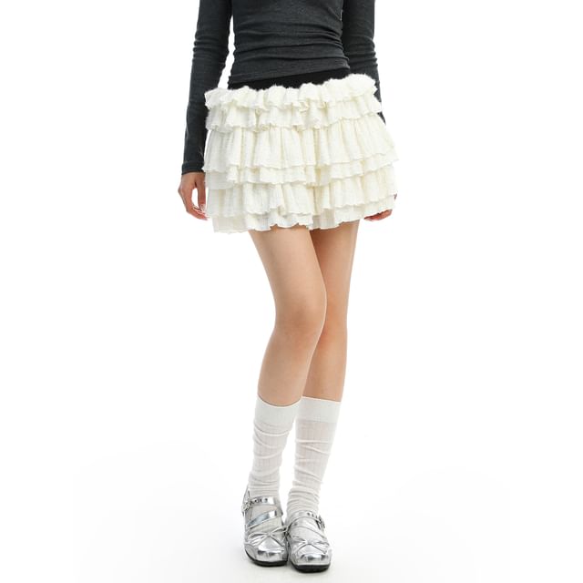 Berrytrix-Low Rise Plain Mini Tiered Skirt