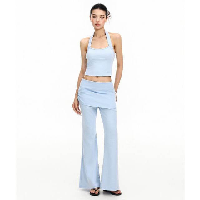 Berrytrix-Low Rise Plain Skirt Overlay Flared Pants