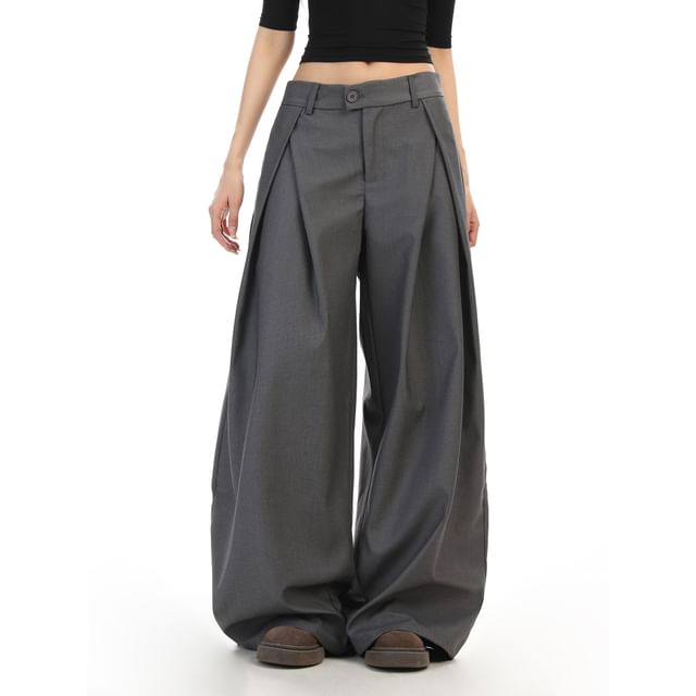 Berrytrix-Low Rise Plain Wide Leg Pants