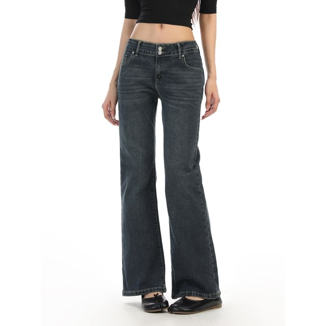 Berrytrix-Low Rise Washed Bootcut Jeans