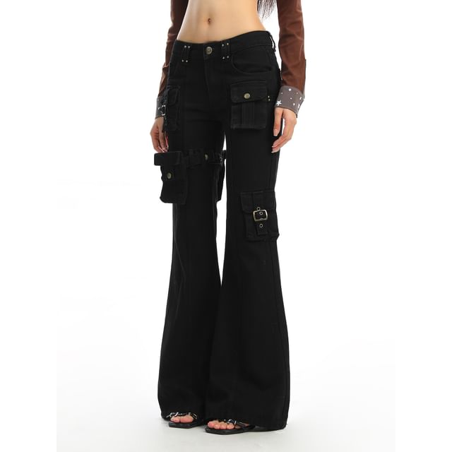 Berrytrix-Low Waist Bootcut Cargo Jeans
