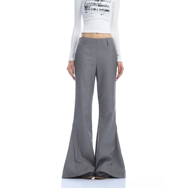 Berrytrix-Low Waist Plain Bell Bottom Pants