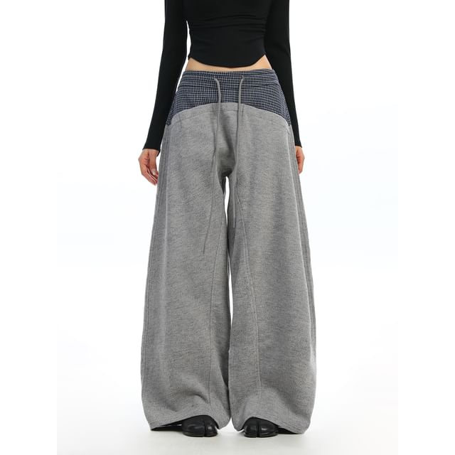 Berrytrix-Mid Rise Plaid Wide Leg Sweatpants