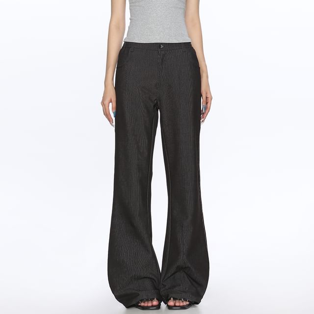Berrytrix-Mid Rise Plain Flared Dress Pants