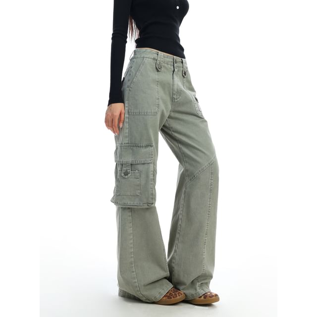 Berrytrix-Mid Rise Washed Baggy Cargo Jeans