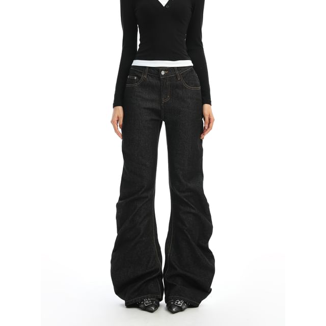 Berrytrix-Mid Rise Washed Flared Jeans