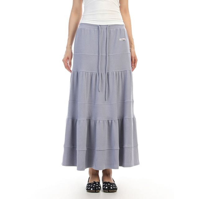 Berrytrix-Mid Waist Plain Maxi A-Line Skirt