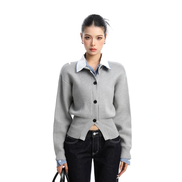Berrytrix-Mock Two-Piece Collared Button-Up Cardigan