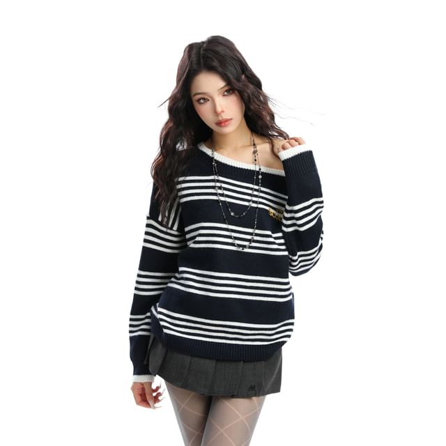 Berrytrix-One Shoulder Striped Sweater