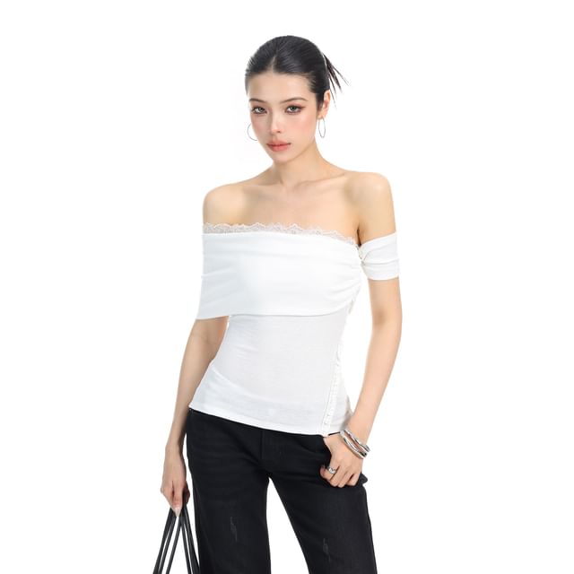 Berrytrix-Sleeveless Off Shoulder Panel Lace Top
